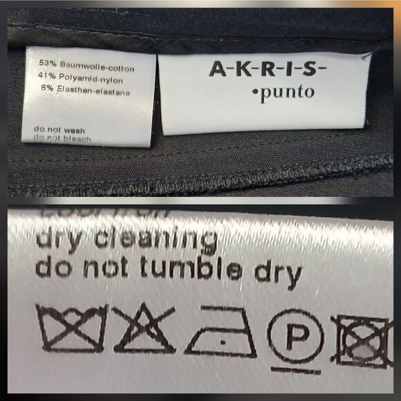 AKRIS PUNTO SZ 4 Cotton Blend Trousers-Black-Side Zip-Straight Front Pleat Leg - Picture 8 of 8